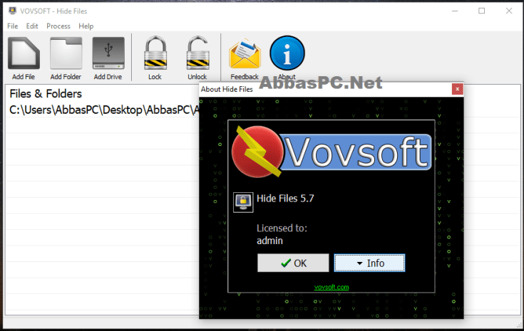 Chave de licença de arquivos ocultos VovSoft