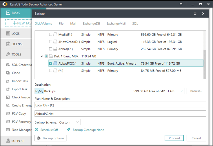 Chave serial do servidor avançado EaseUS Todo Backup