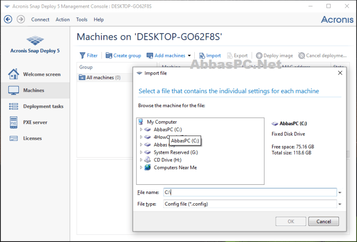 Chave de licença do Acronis Snap Deploy