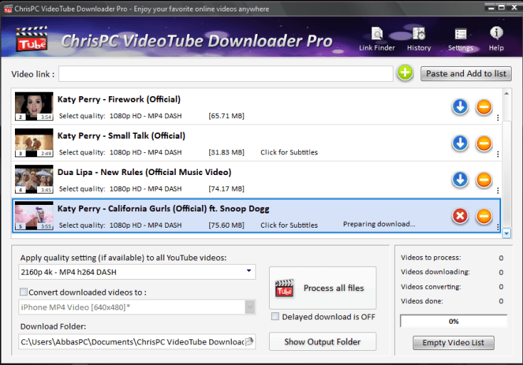 Chave serial do ChrisPC VideoTube Downloader Pro