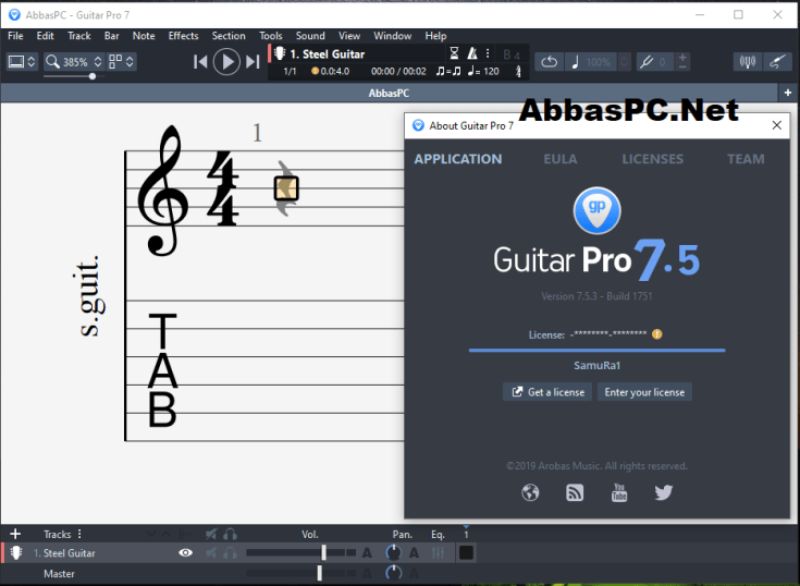 Download Grátis da chave de licença do Guitar Pro