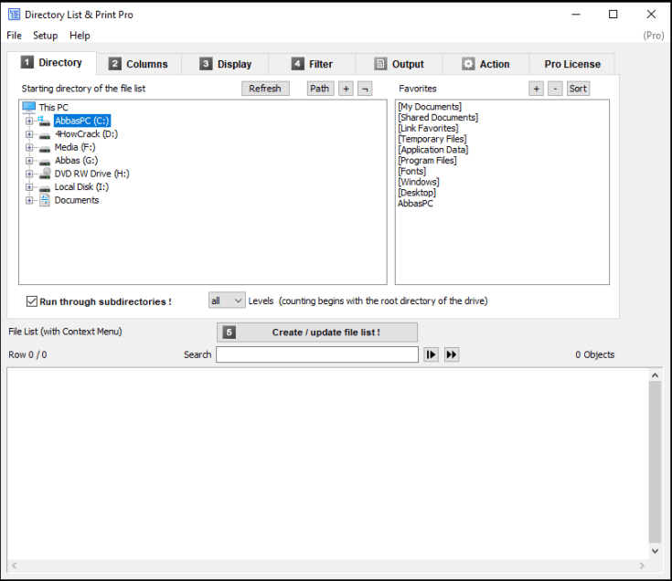 Lista de diretórios e download da chave de licença do Print Pro