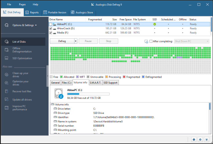 Chave de licença profissional do Auslogics Disk Defrag